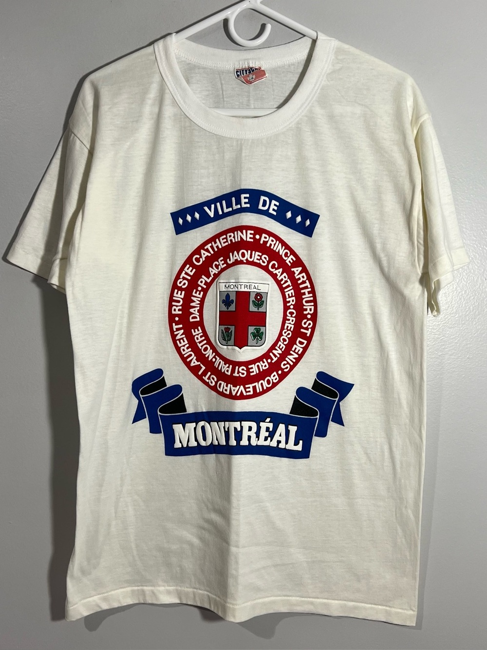 Vintage Ville De Montreal Canada White Red Single Stitch T-Shirt Adult Large